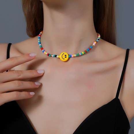 Cartoon Beaded Cute Colorful Smiley Necklace's discount tags