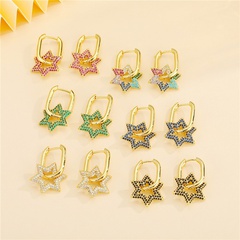 micro-inlaid zircon geometric five-star double  lock earrings