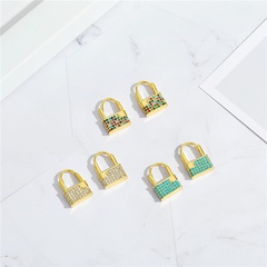Korean  copper micro-inlaid zircon lock earrings