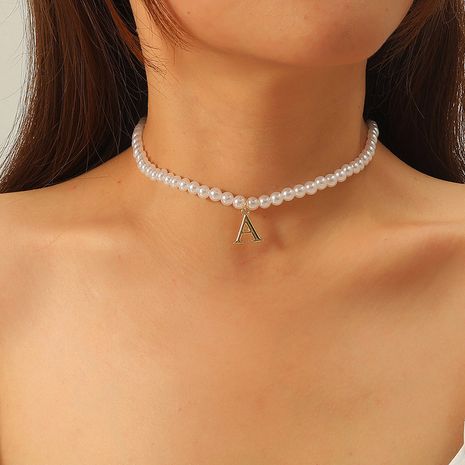 Collar de perlas coreano lindo letra A's discount tags