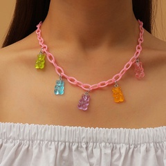 exaggerated cute bear transparent resin pendant long necklace