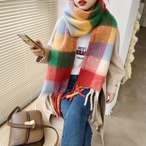 Korean imitation cashmere rainbow color matching long knitted scarf's discount tags