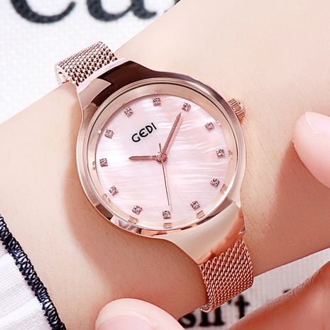 Korean fashion ultra-thin belt quartz waterproof diamond watch's discount tags