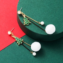 Christmas  Series Pearl  Alloy Oil Dropping Christmas Tree Hair Ball  Earrings