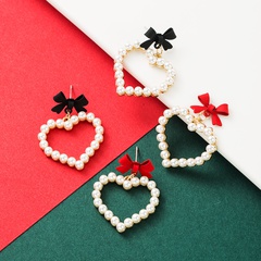 alloy spray paint bow love heart-shaped imitation pearl earrings