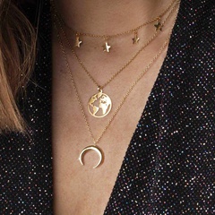 new alloy  creative stars moon map multilayer necklace