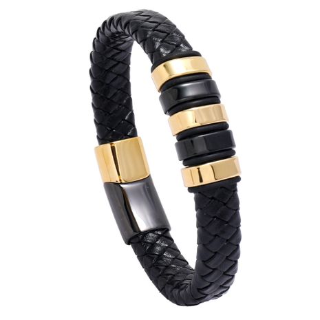Bracelet en cuir pour homme avec boucle magnétique en acier inoxydable bicolore's discount tags