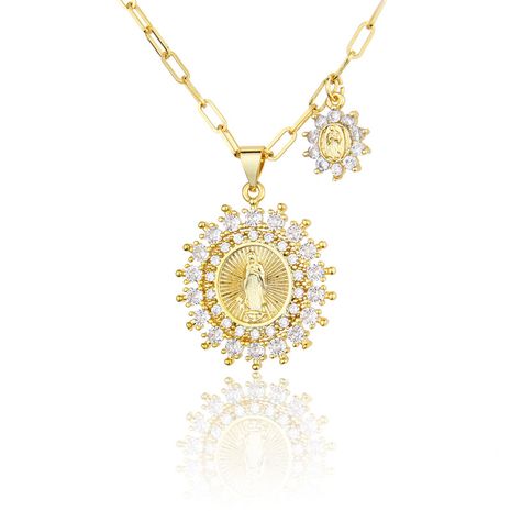 fashion  inlaid zircon round religious necklace's discount tags