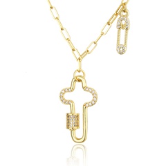 fashion simple  diamond cross screw buckle necklace