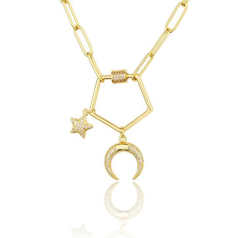 simple  diamond-studded star moon necklace's discount tags