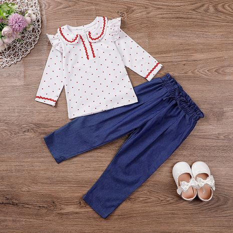  fashion doll collar top wash jeans suit baby pullover two-piece suit NHLF265929's discount tags