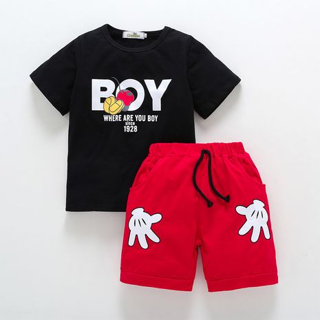 New fashion children's  letters cartoon  short-sleeved shorts two-piece set  NHLF265966's discount tags