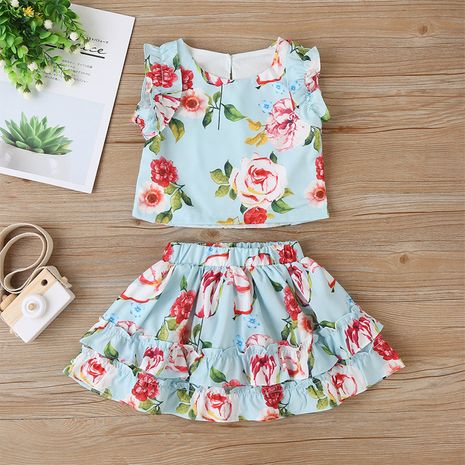new  print clothing suit girls sleeveless vest short skirt suit two-piece NHLF265973's discount tags