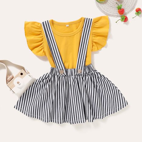 new Korean fashion girls  short-sleeved striped strap skirt T-shirt suit NHLF265987's discount tags