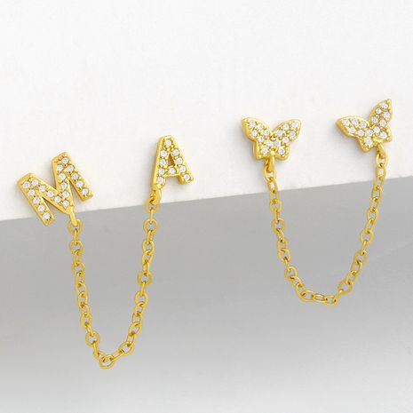 Pendientes de diamantes de cadena simple creativa con letra de mariposa AM's discount tags
