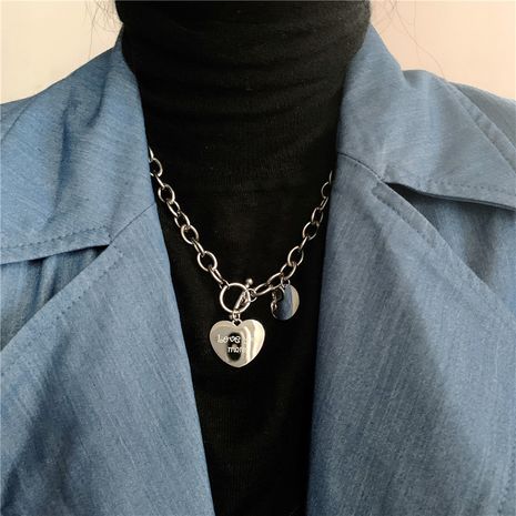 Fashion new titanium steel heart-shaped metal thick chain necklace's discount tags