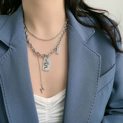 Fashion new dark lightning double-layer hip hop style necklace