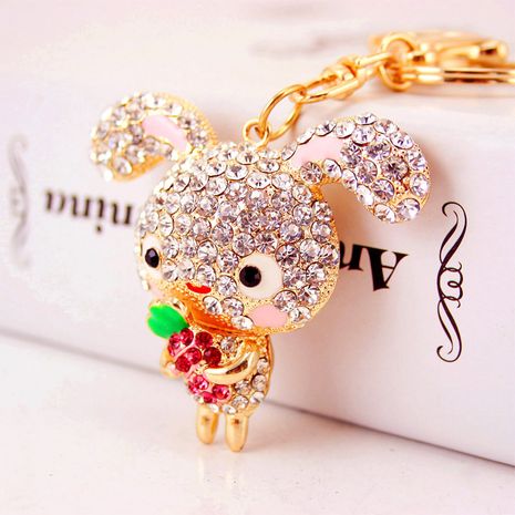 Korean  creative cute diamond long ear rabbit keychain's discount tags
