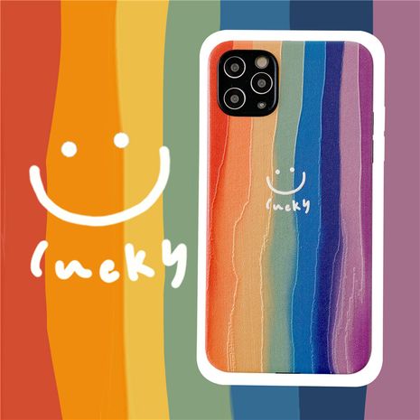 Rainbow smiley phone case for iPhone11pro Max silk embossed Apple X se2 soft shell P40Pro NHFI267085's discount tags