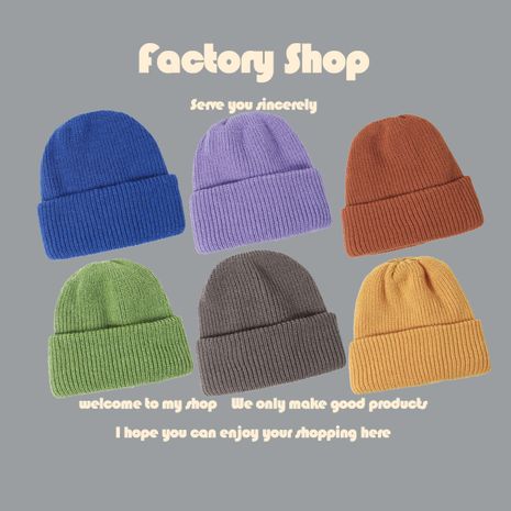 curled solid color thick double-layer knitted hat   trend hip-hop wool hat's discount tags