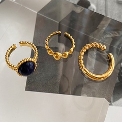 simple retro round gemstone open metal ring set