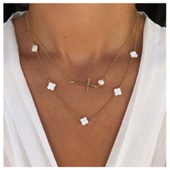 alloy pearl double-layer  retro simple flower shell necklace