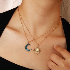 Creative Retro Double Layer  Pearl Sun Moon Necklace