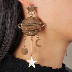 fashion asymmetric planet metal star moon earrings