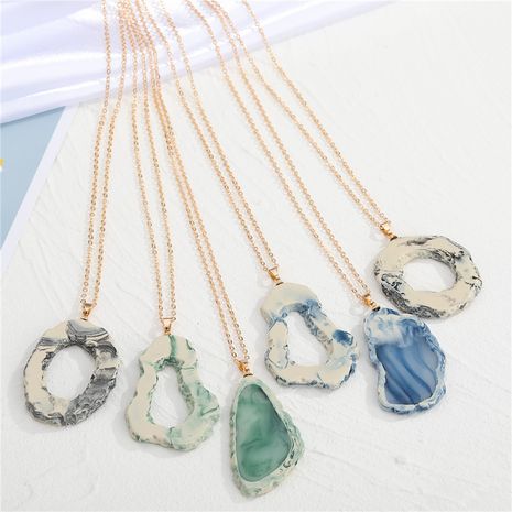 exaggerated  imitation agate spar  irregular hollow round resin pendant necklace's discount tags