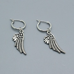 retro punk hip-hop alloy feather wings earring