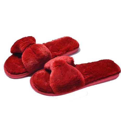 new  plush  plus velvet bow open-toe home slippers NHPE281646's discount tags