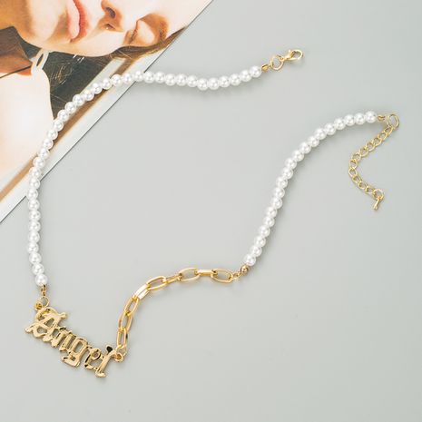 Collar de perlas de aleación con colgante de letra inglesa creativa's discount tags
