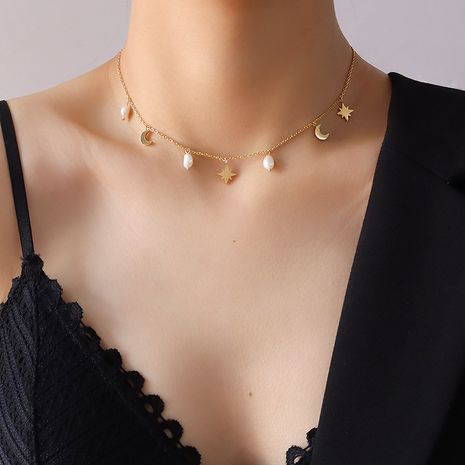 collier de clavicule de pompon de perle d'eau douce de lune d'étoile de mode's discount tags