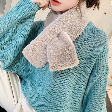 imitation lamb hair non-shedding cross scarf solid color wild warm plush scarf NHCM282469's discount tags