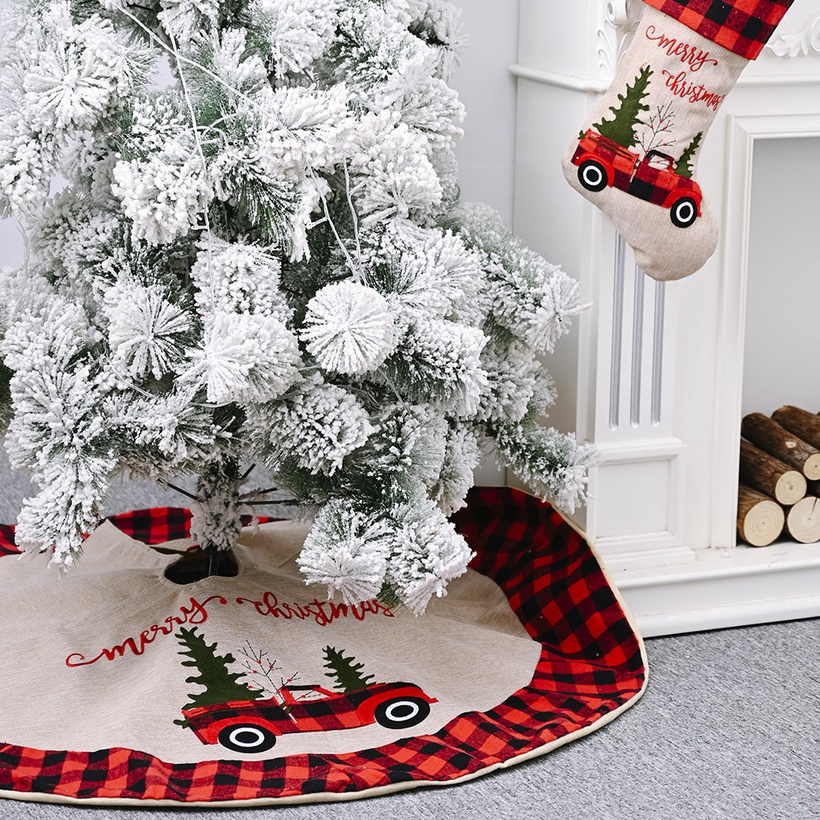 Christmas Tree Skirt Plaid Cloth Bottom Dress Up Tree Apron