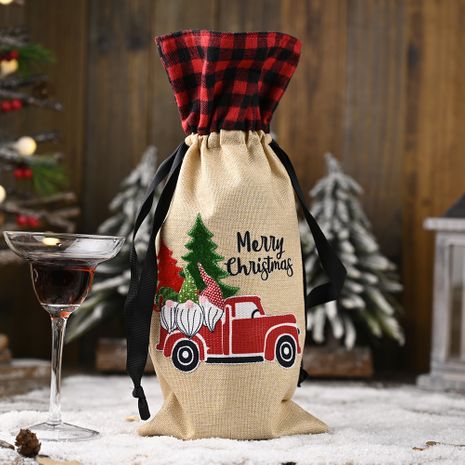 new Christmas  linen lattice wine bottle bag wine cover's discount tags