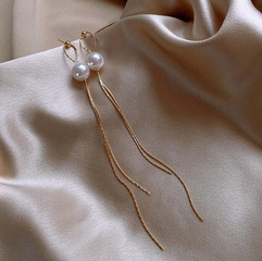 pearl long tassel 925 silver needle earrings