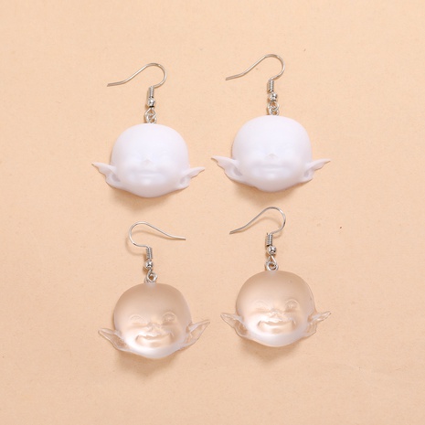 simple transparent white resin little devil earrings 2 pairs set's discount tags