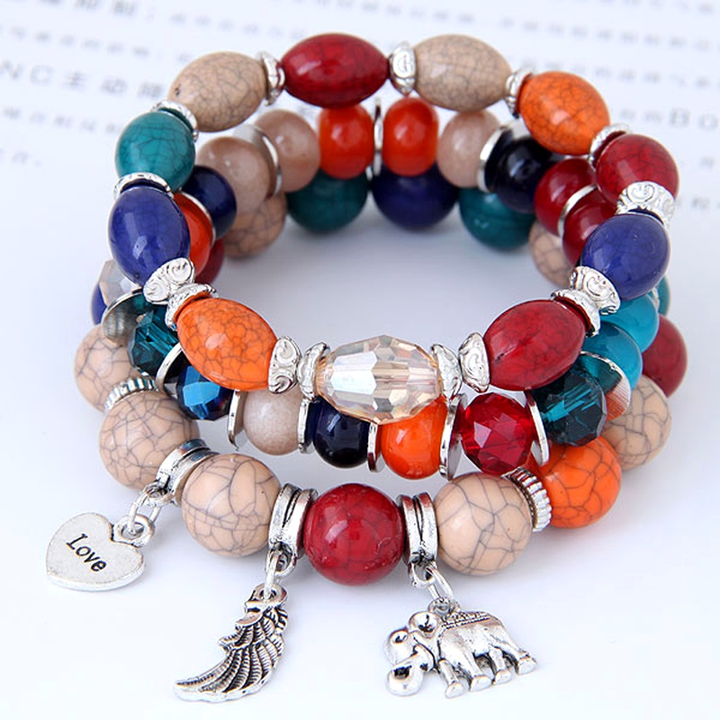 fashion baby elephant heart wings multilayer bracelet