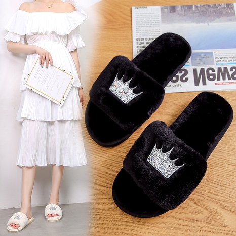 non-slip plush crown slippers's discount tags