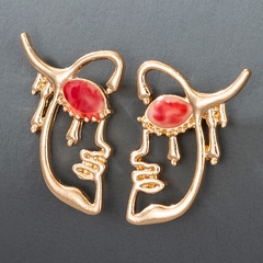 retro exaggerated ruby epoxy portrait earrings