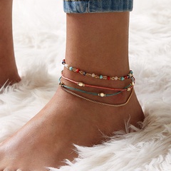 Bohemian Color Bead Cylindrical Metal Anklet Set