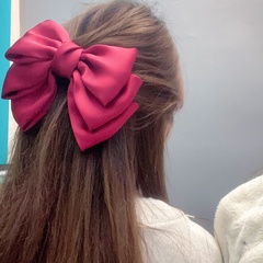 source wine red satin bow hairpin three-layer ribbon  clip