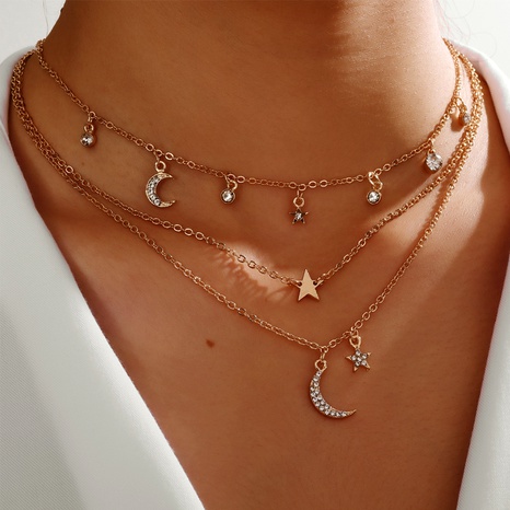 2020 new diamond star moon 3 layer necklace's discount tags