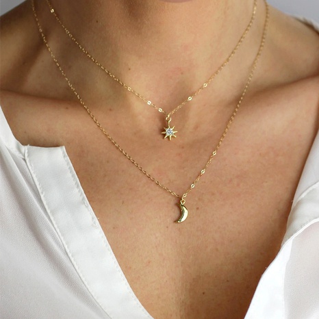 New star and moon 2 layer necklace's discount tags