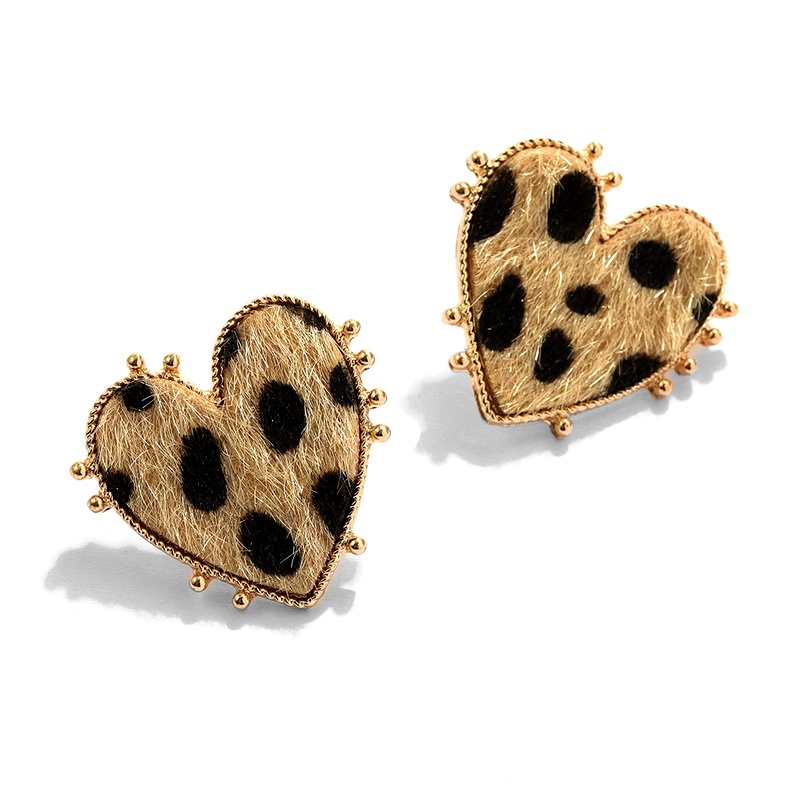 retro peach heart leopard earrings