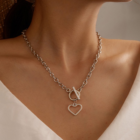hip-hop punk alloy exaggerated heart-shaped buckle metal necklace's discount tags
