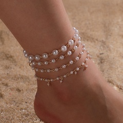 Koreanische Imitation Perlhirse Perle Quaste Fußkettchen Set