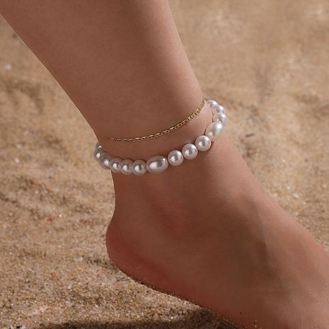 Koreanisches Perlen Fußkettchen 2-teiliges Set's discount tags