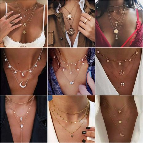 metal multilayer cross moon pendant necklace's discount tags
